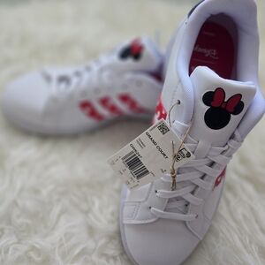 adidas White and Red Women's Athletic Shoes with Minnie Design